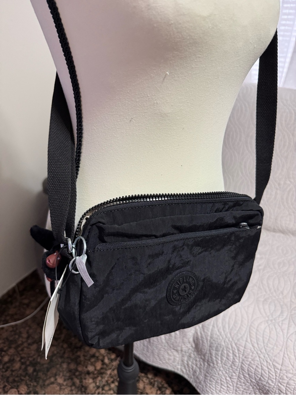 Kipling Black Nylon Compact Crossbody Messenger Bag